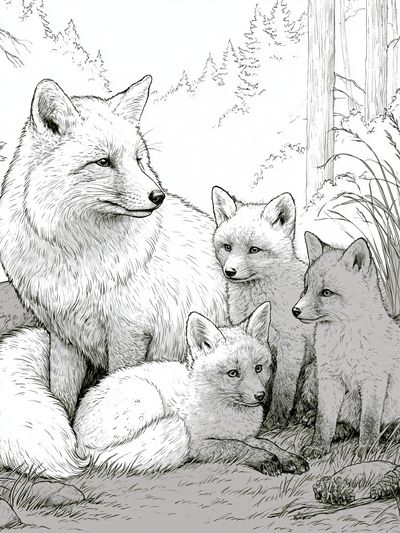 Arctic Fox Family Illustration Poster.