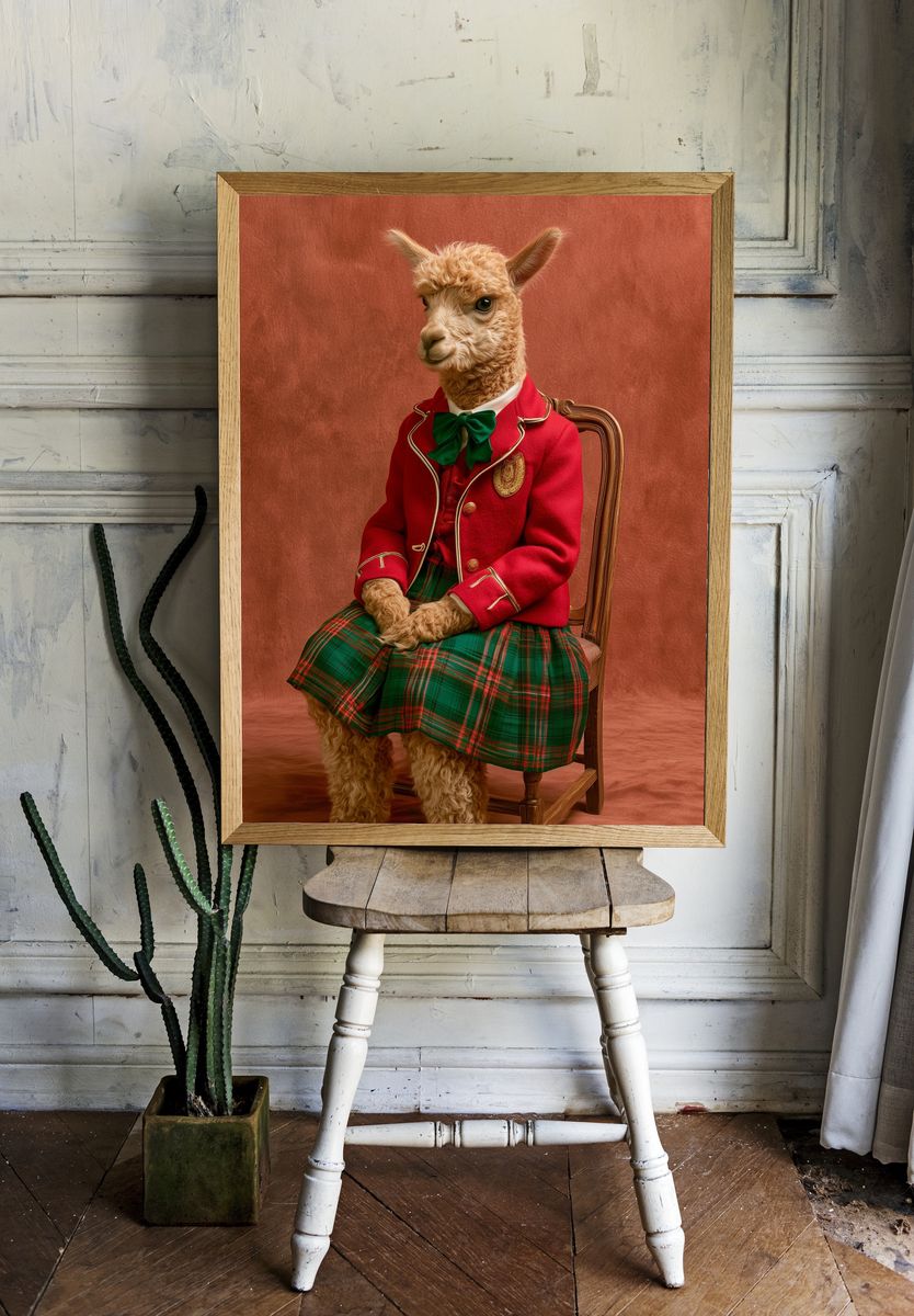 Alpaca Portrait Photography Poster. room preview