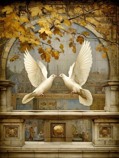 Doves in Autumn Arch Poster.