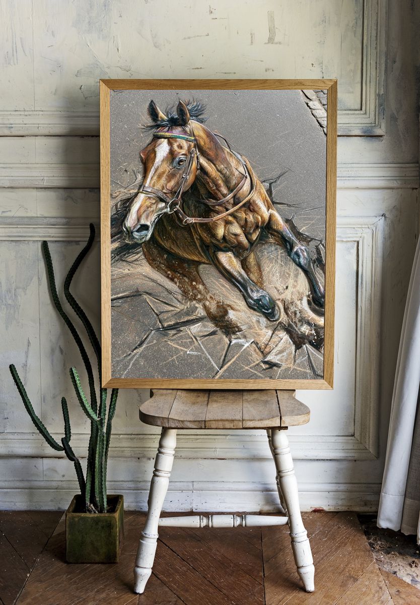 Galloping Horse Street Art Poster. room preview
