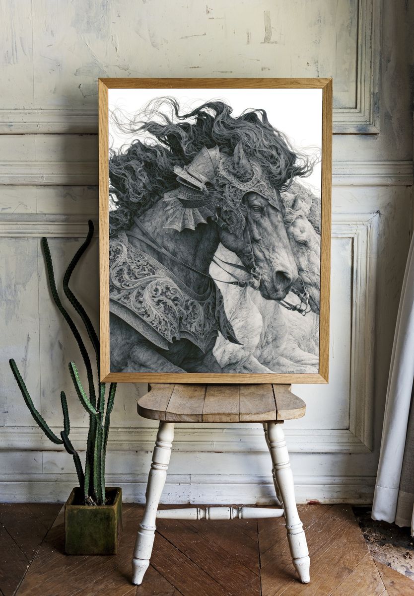 Armored Horses Illustration Poster. room preview