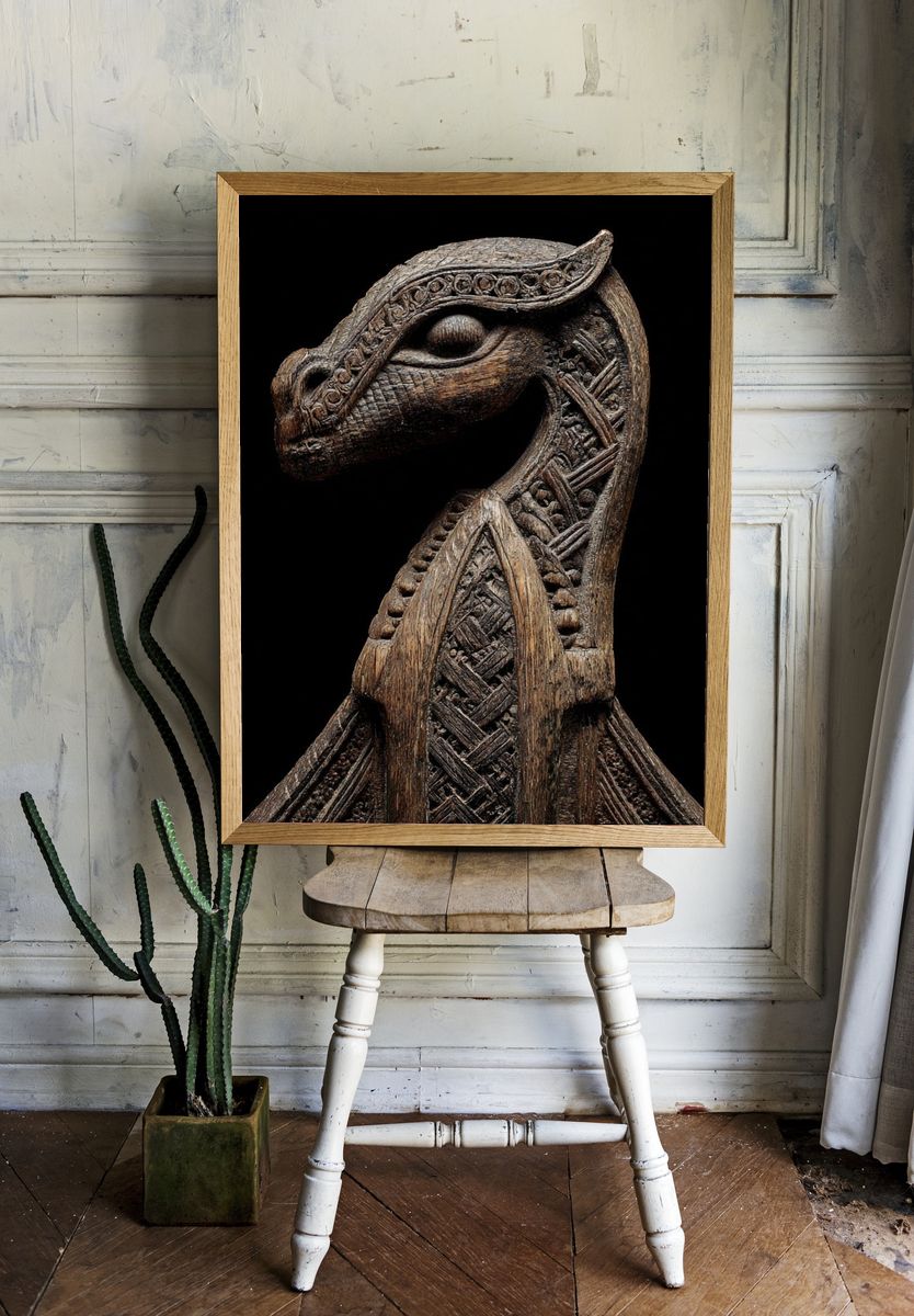 Carved Wooden Horse Sculpture Print. room preview