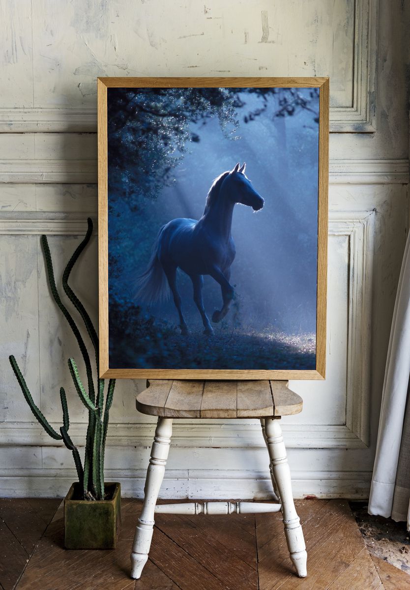 Moonlit Horse Forest Photography Poster. room preview
