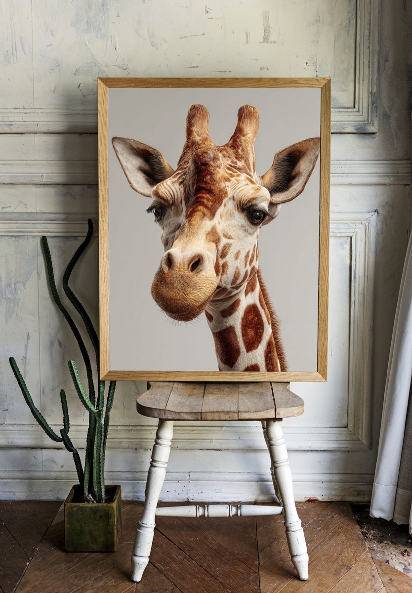 Giraffe Portrait Photography Poster. room preview