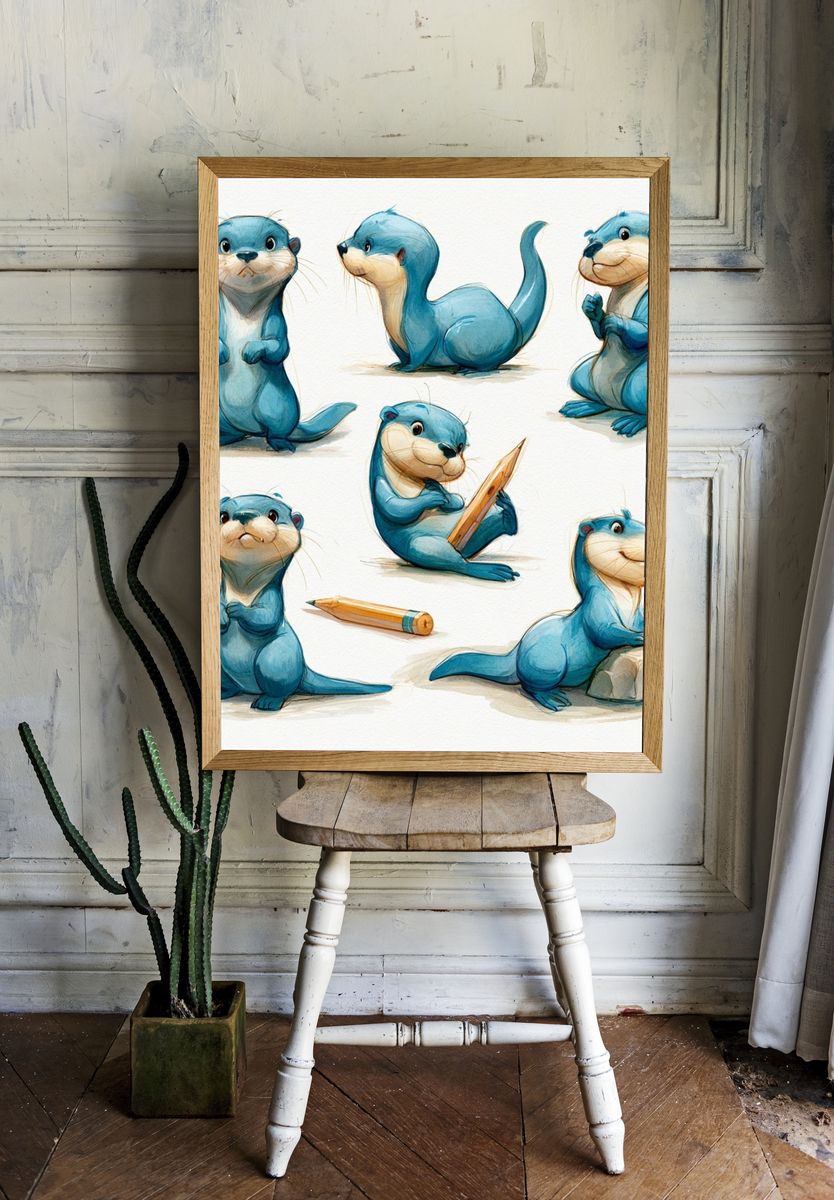 Cute Otter Sketches Illustration Poster. room preview