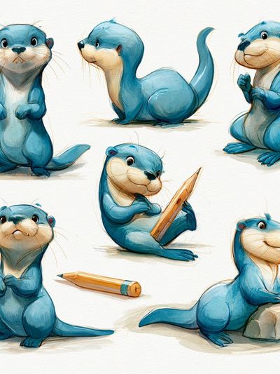 Cute Otter Sketches Illustration Poster.