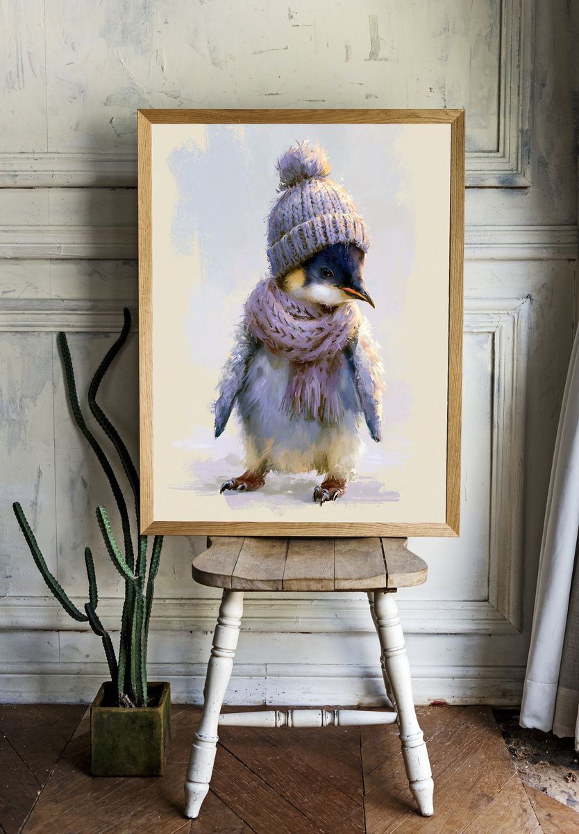Winter Chick Portrait Print. room preview