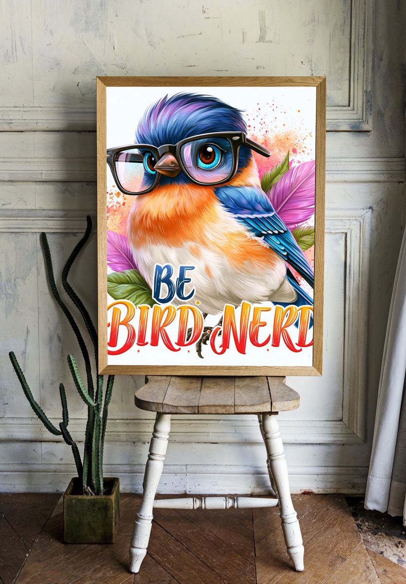 Be Bird Nerd Cartoon Poster. room preview