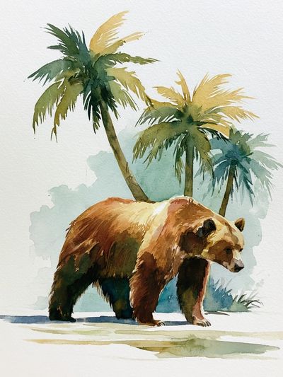Tropical Bear Watercolor Poster.