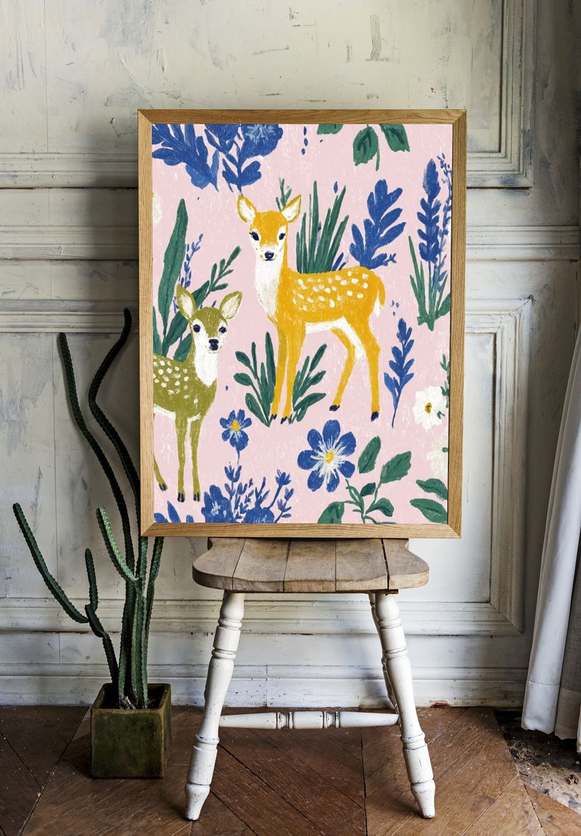Fawn Meadow Illustration Poster. room preview