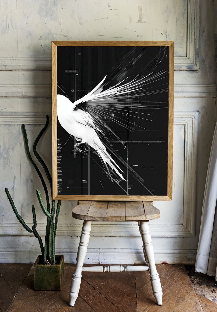 White Dove Glitch Illustration Poster. room preview