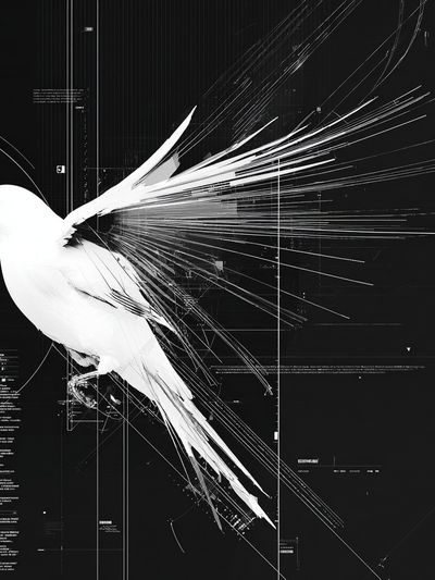 White Dove Glitch Illustration Poster.
