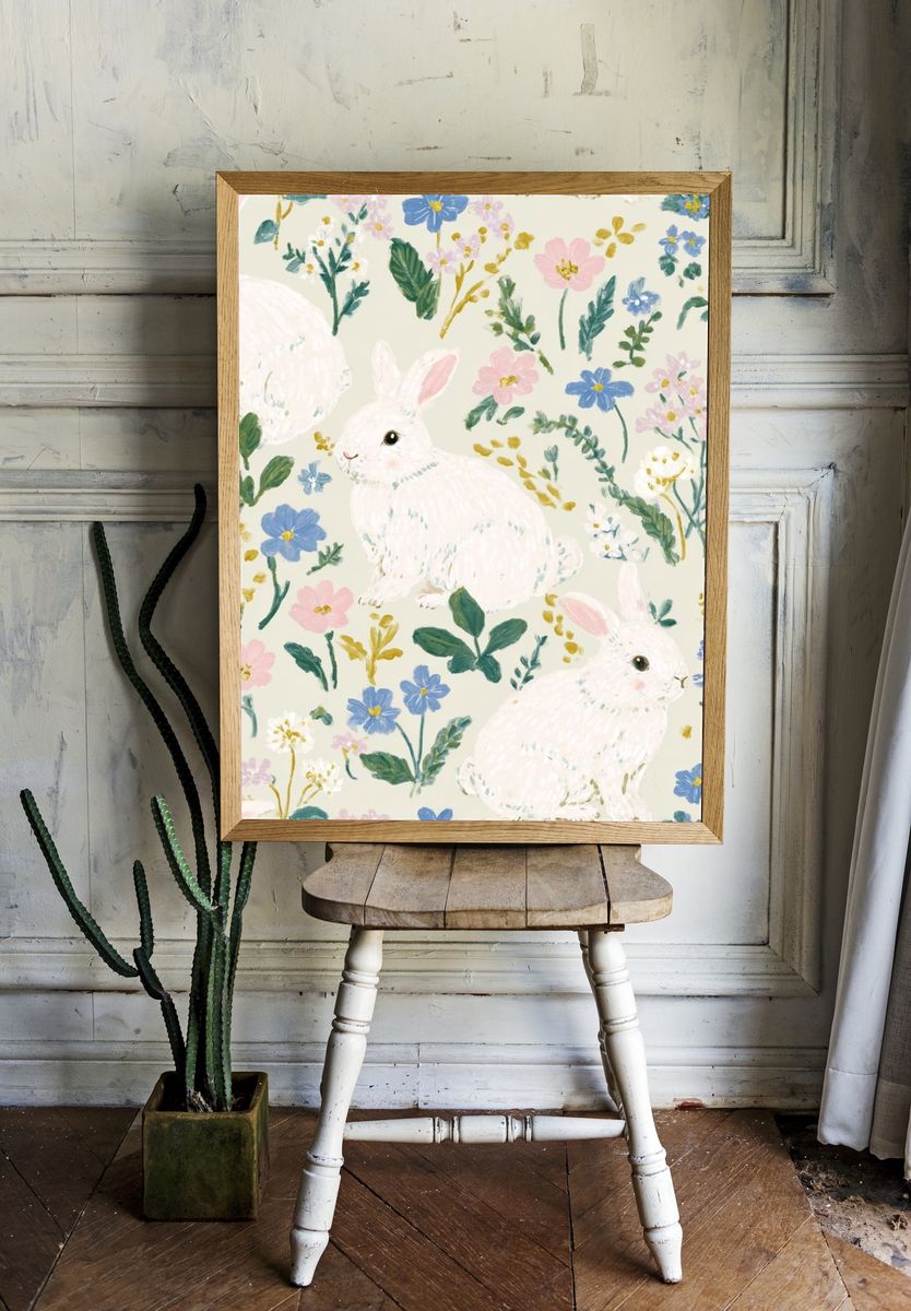 Bunny Meadow Floral Print. room preview