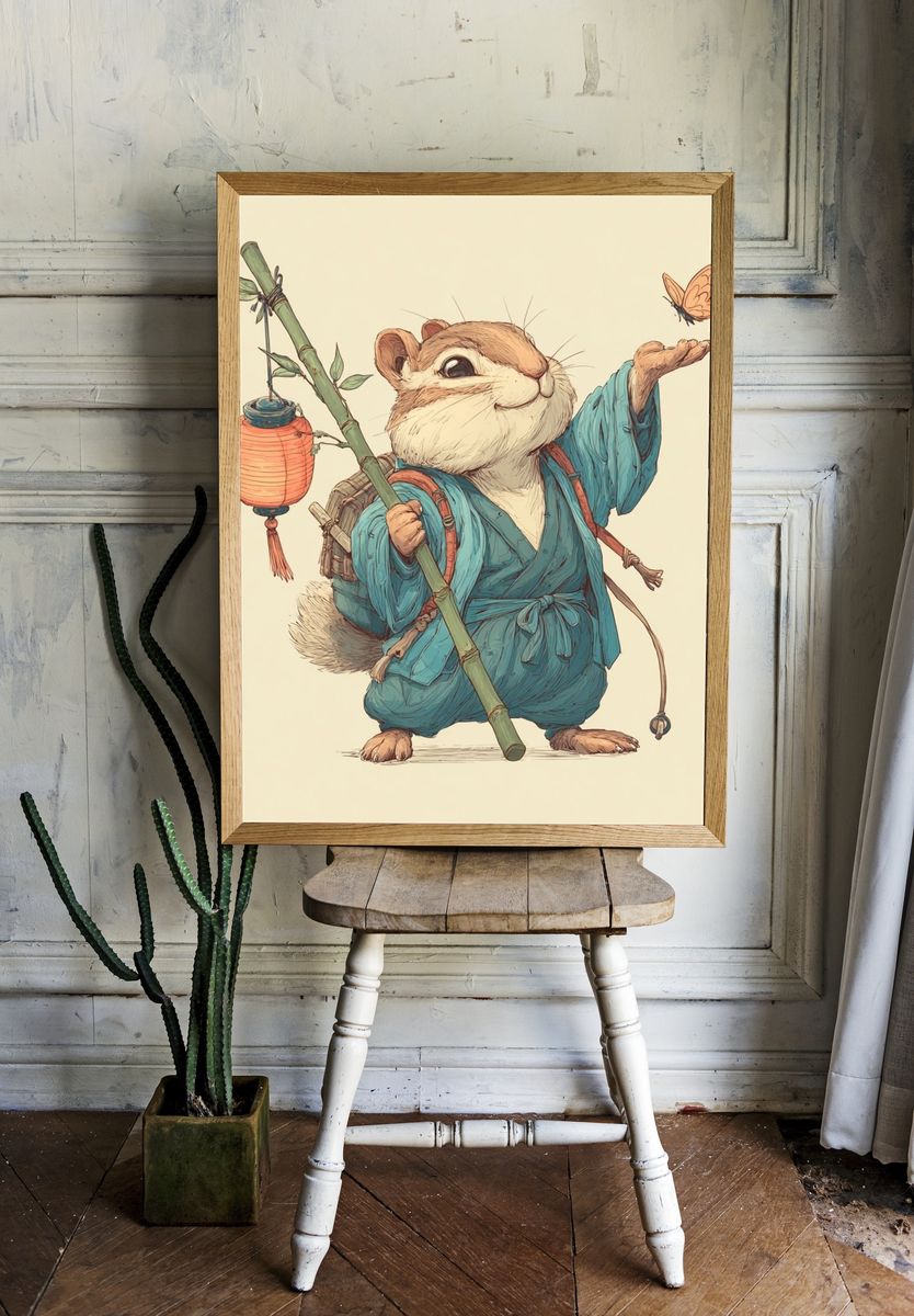 Chipmunk Lantern Illustration Poster. room preview