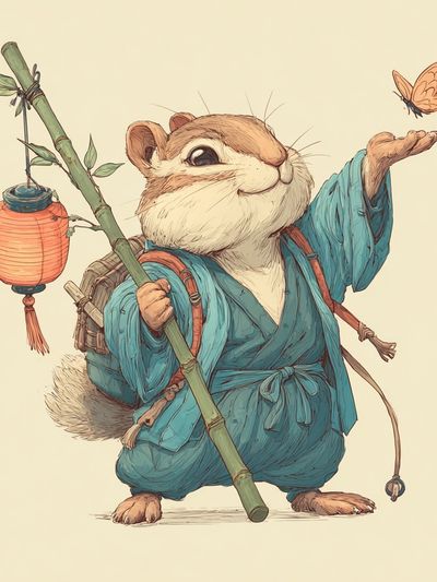 Chipmunk Lantern Illustration Poster.