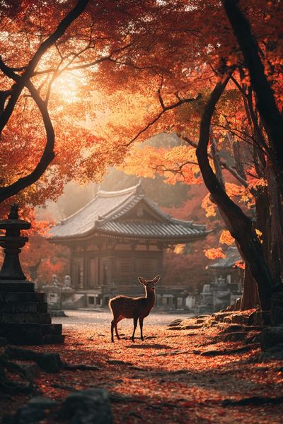 Autumn Deer Temple Poster.