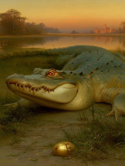 Crocodile at Sunset Illustration Poster.