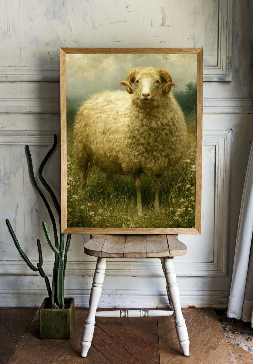 Ram in Meadow Photography Poster. room preview