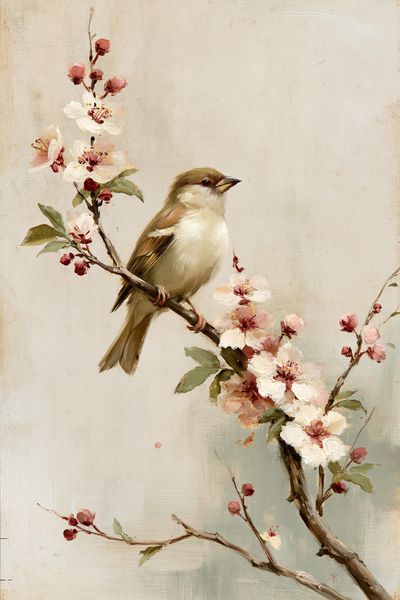 Bird on Blossom Branch Fine-Art Print.