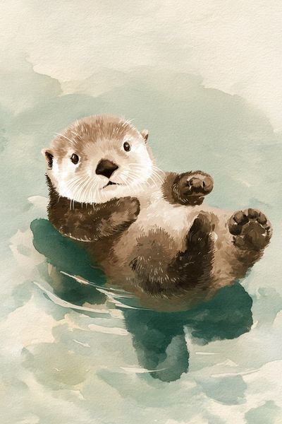 Otter Watercolor Poster.