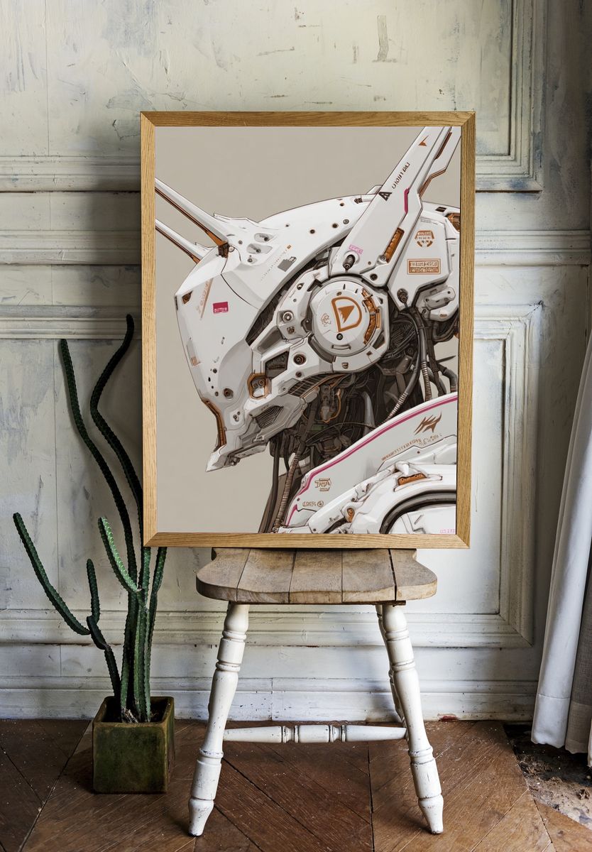 Mecha Wolf Head Illustration Poster. room preview