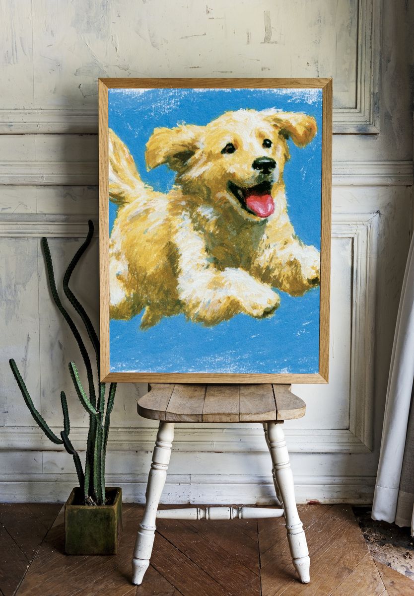 Happy Golden Retriever Watercolor Poster. room preview