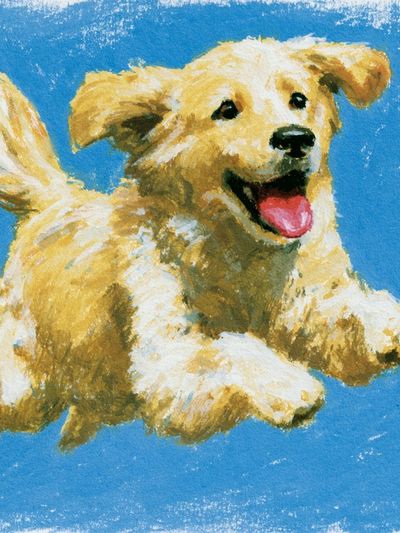 Happy Golden Retriever Watercolor Poster.