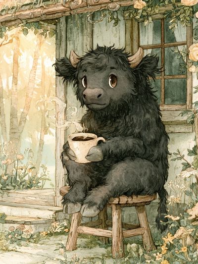 Cozy Highland Cow Watercolor Poster.