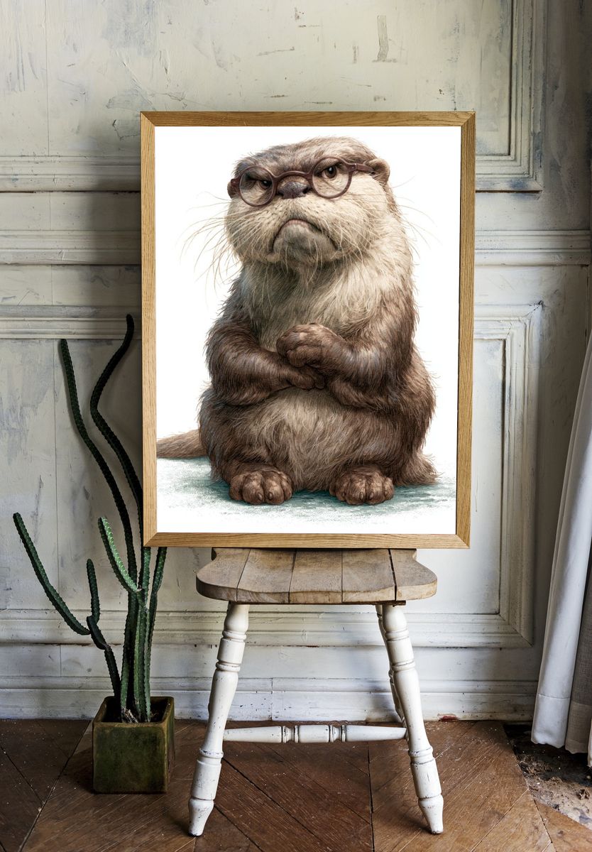 Otter with Glasses Illustration Poster. room preview