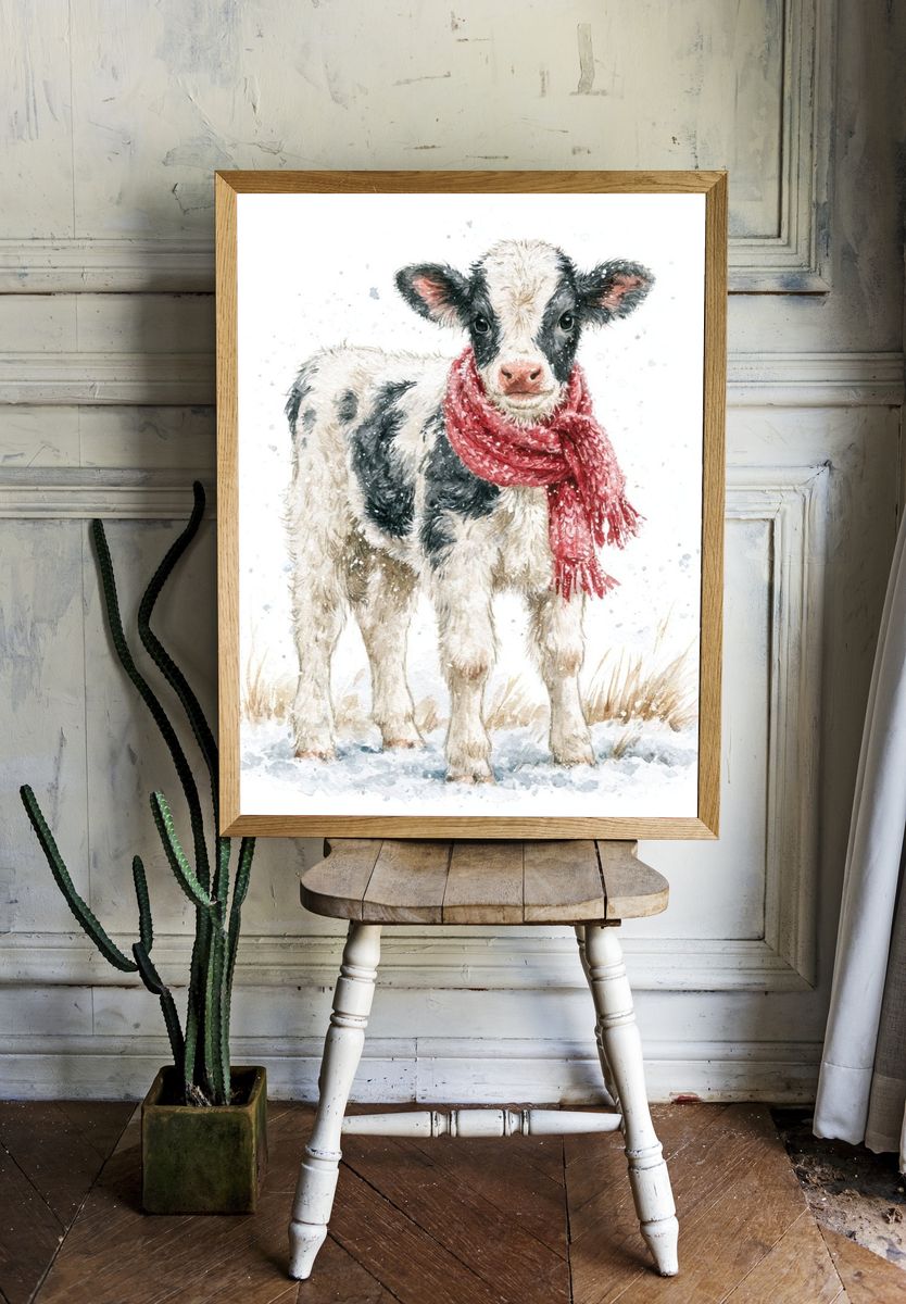 Winter Calf Watercolor Poster. room preview