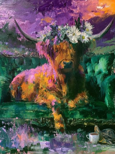 Highland Cow Surrealism Poster.