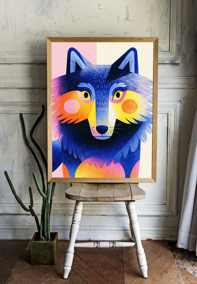 Colorful Wolf Illustration Poster. room preview