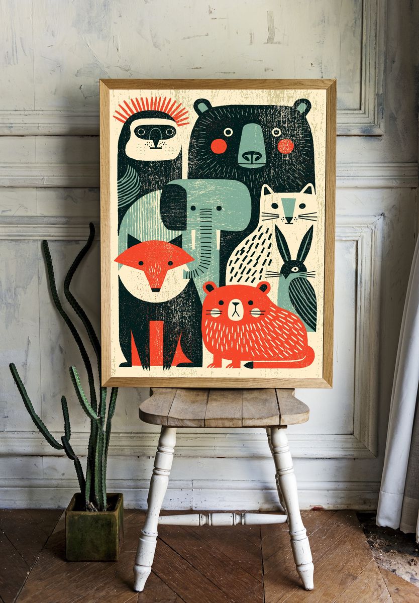 Forest Animals Folk Art Poster. room preview