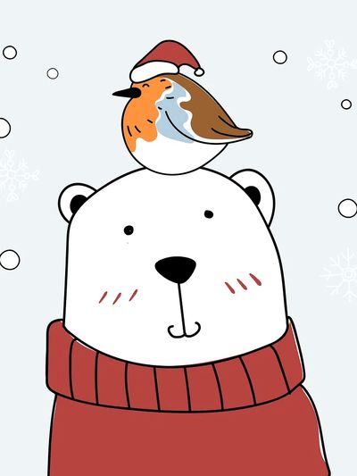 Hand drawn bear bird enjoying.