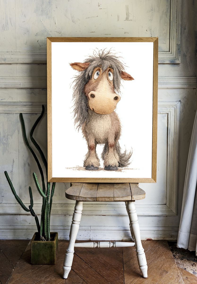 Cute Pony Watercolor Print. room preview