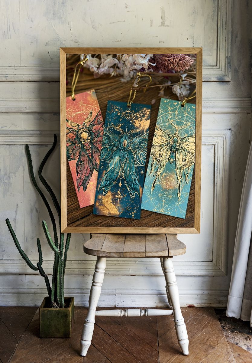 Moth Trio Illustration Poster. room preview