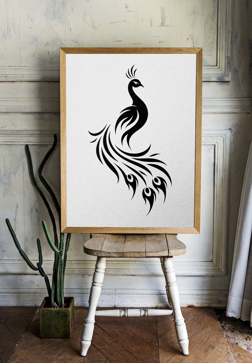 Peacock Silhouette Minimalist Print. room preview