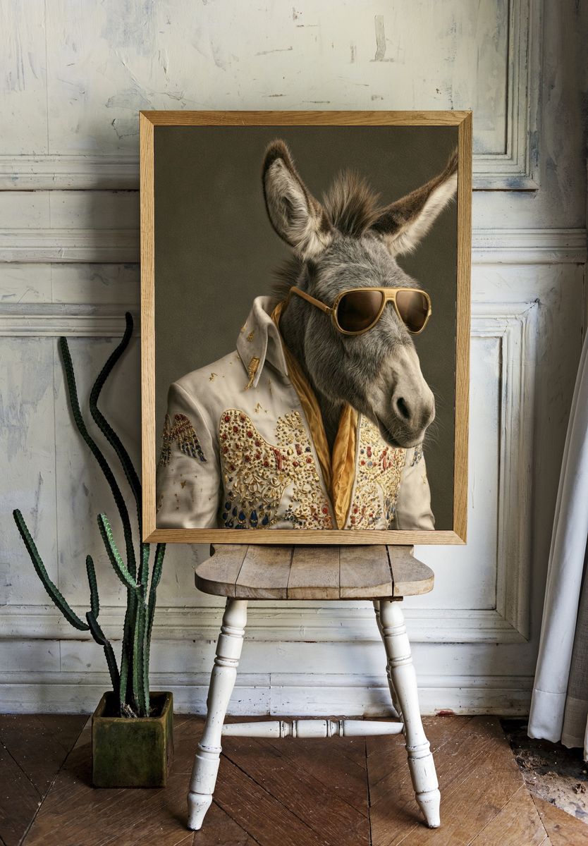 Donkey in Sunglasses Illustration Poster. room preview