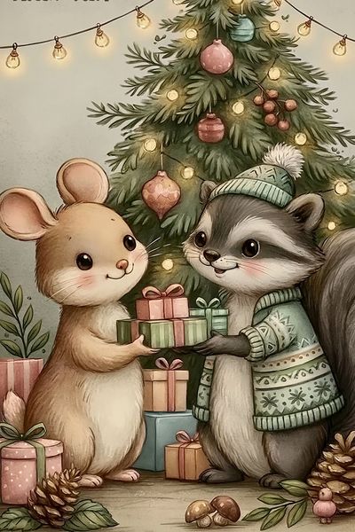 Christmas Mice Gift Tree Poster.