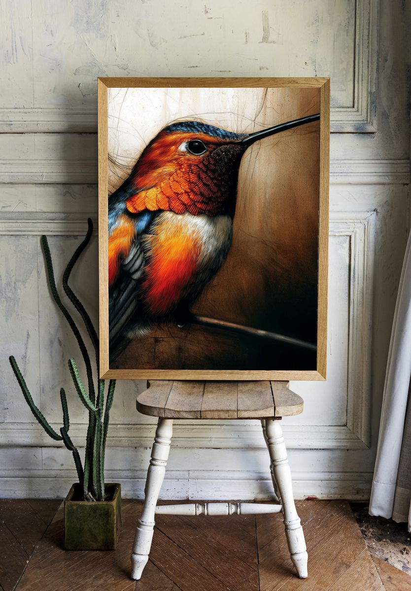 Hummingbird Portrait Print. room preview