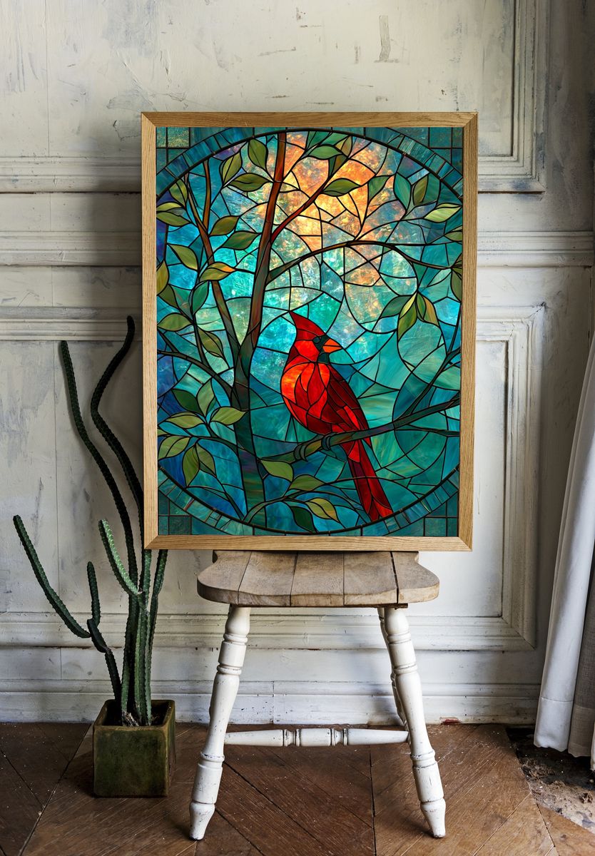 Cardinal in Stained Glass Poster. room preview