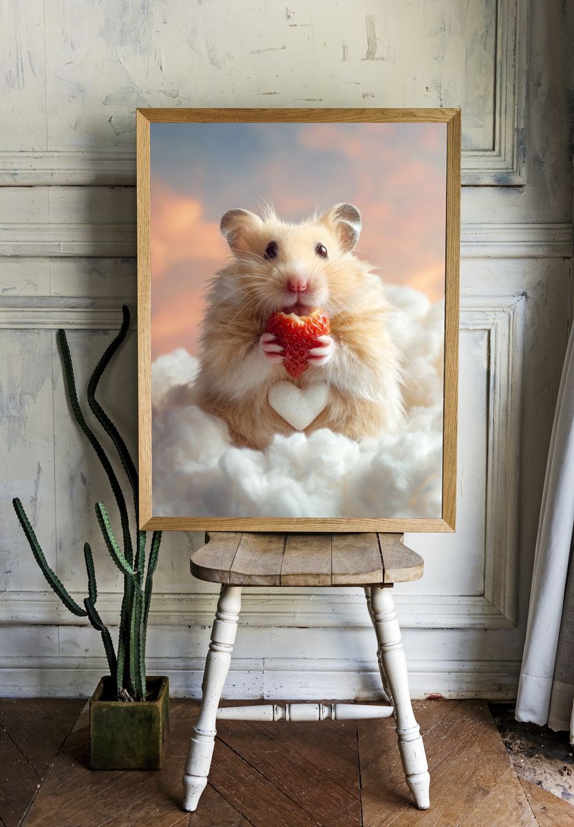 Hamster with Strawberry Heart Poster. room preview