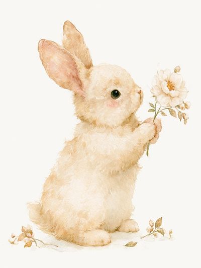 Bunny with Flower Watercolor Poster.