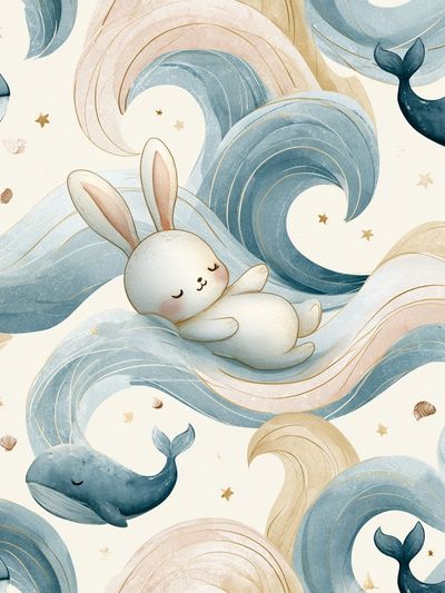 Whale and Bunny Nursery Print.