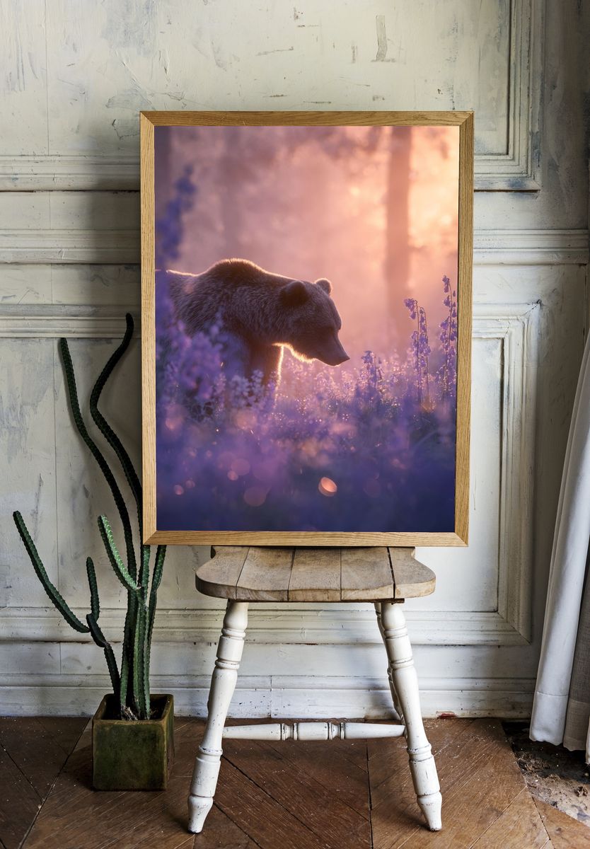 Bear in Lavender Light Poster. room preview