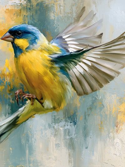 Blue and Yellow Bird Illustration Poster.