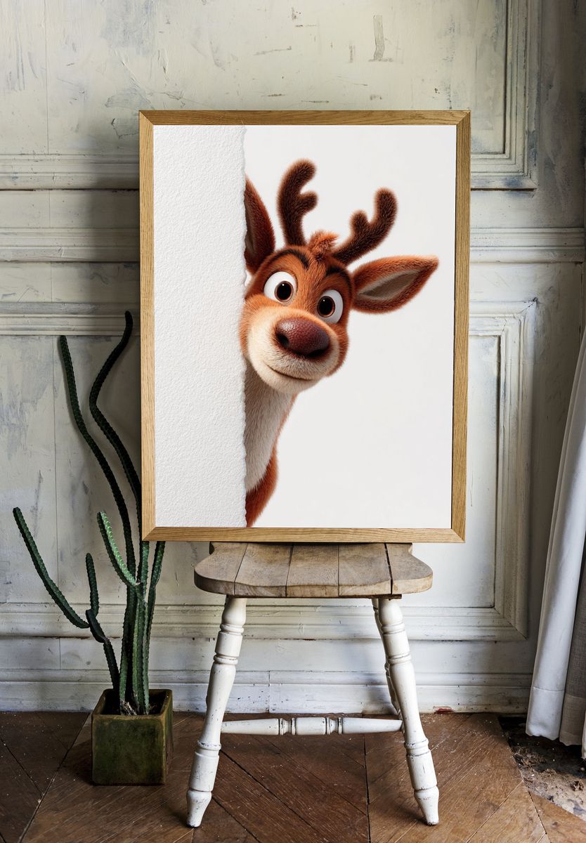 Curious Reindeer Cartoon Poster. room preview