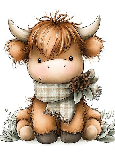 Cozy Highland Cow Illustration Poster.