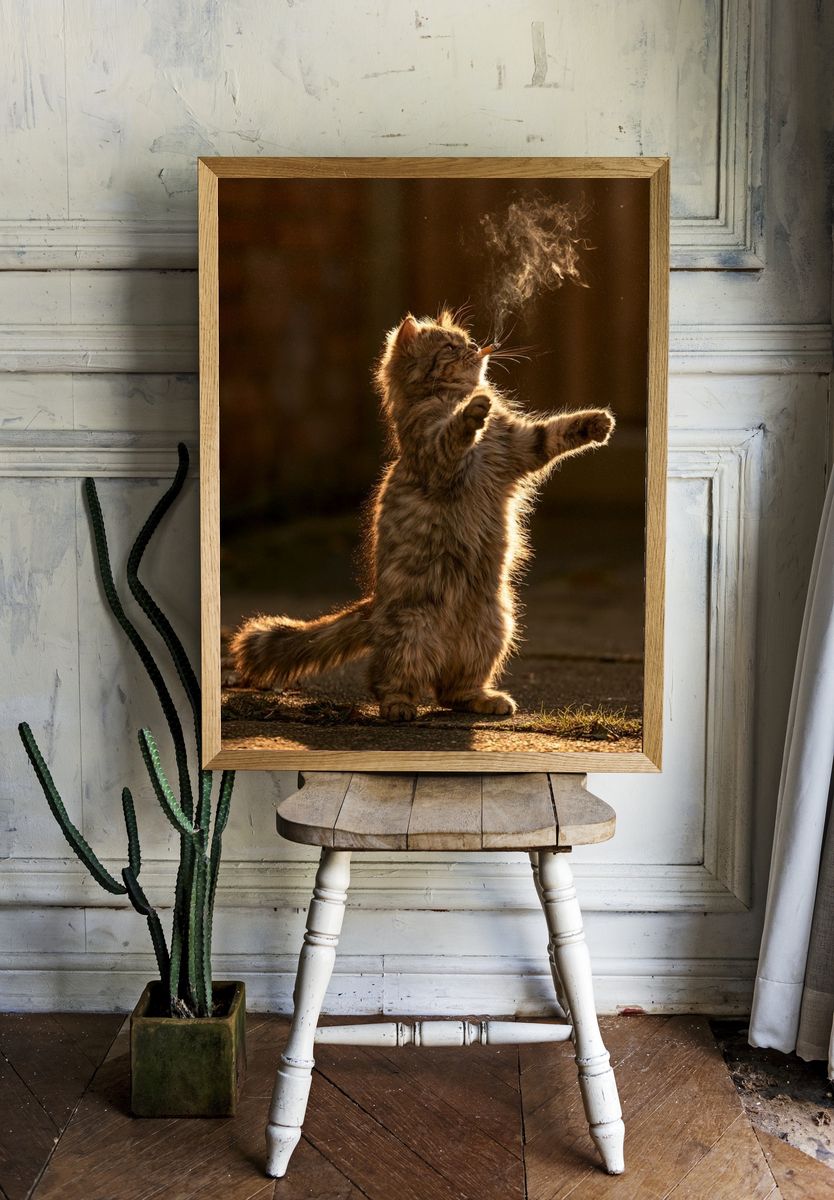 Backlit Smoking Cat Photography Poster. room preview