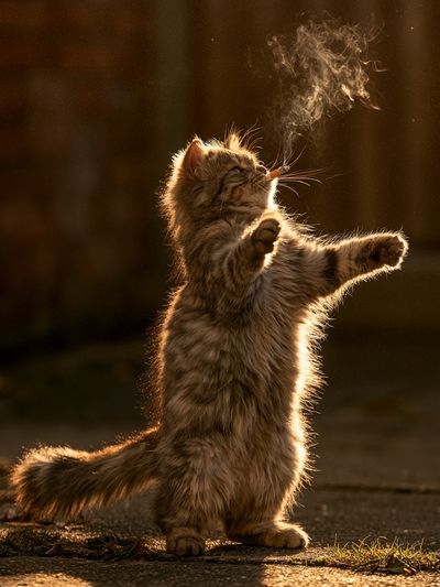 Backlit Smoking Cat Photography Poster. poster print